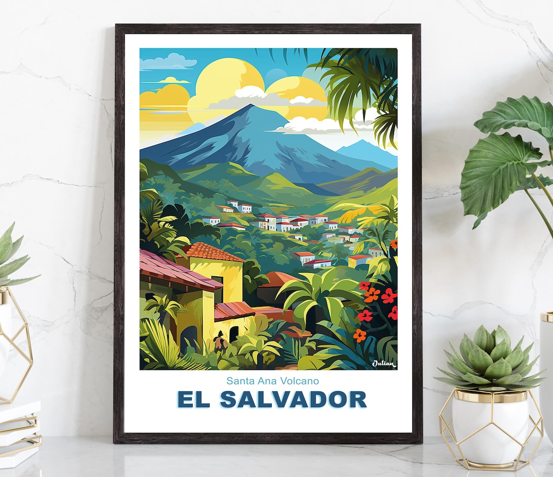 Santa Ana Volcano El Salvador Retro Style Colorful Travel Poster