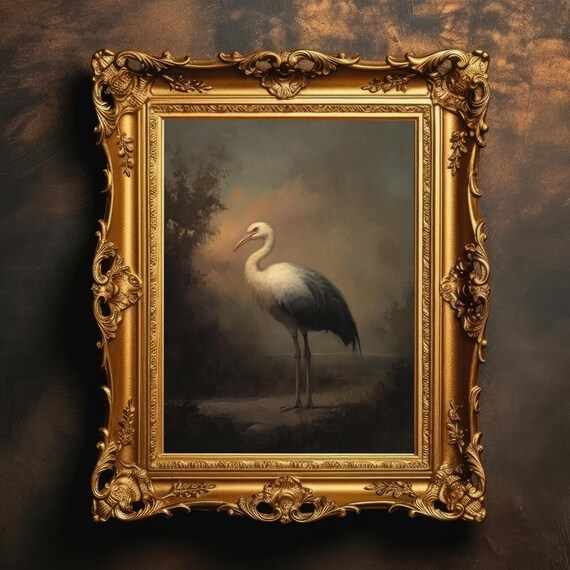 Heron At Dusk Vintage Bird Art Print, Victorian