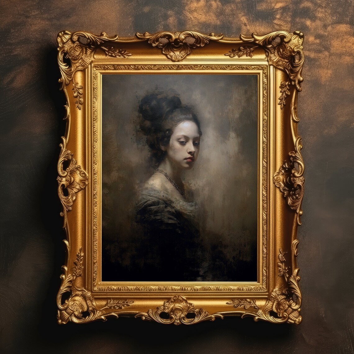 Girl Portrait Vintage Oil Painting Antique Woman Print Dark Academia Victorian