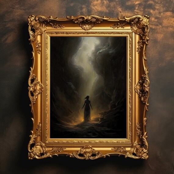 Dark Celestial Dreamscape Figure In Light Vortex Oil Painting Poster