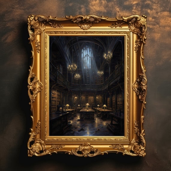 Dark Library Interior Academia Decor Goth Wall Art Gothic Home Whimsigoth Moody Horror