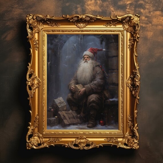 Santa Claus Christmas Prints, Dark Academia Vintage Art