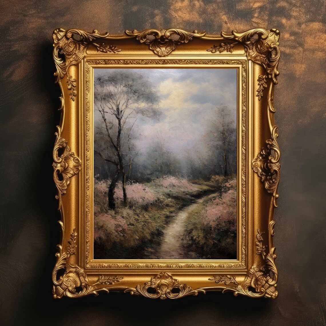 Misty Forest Path Vintage Oil Painting Art Print