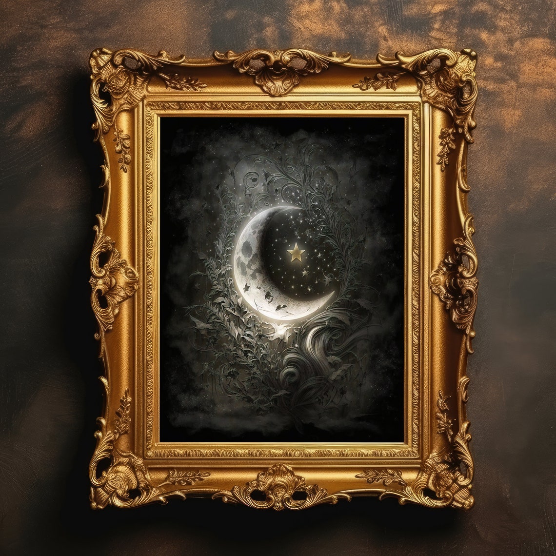 Celestial Crescent Moon Stars Vintage Tarot Dark Academia Decor Poster