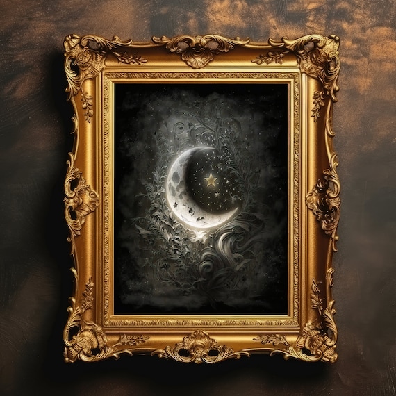 Celestial Crescent Moon Stars Vintage Tarot Dark Academia Decor Poster
