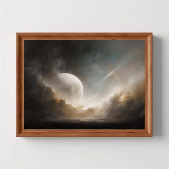 Mystical Moonlit Landscape Gothic Celestial Art Print Dark Academia Decor Moody Night Sky Wall Vintage Fantasy