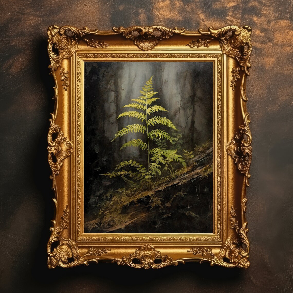 Fern in Forest Dark Academia Botanical Oil Print