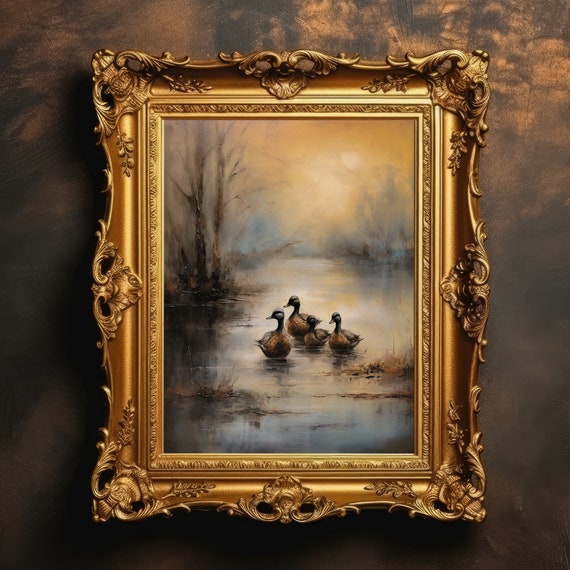 Ducklings Lake Wildlife Print, Rustic Home Decor