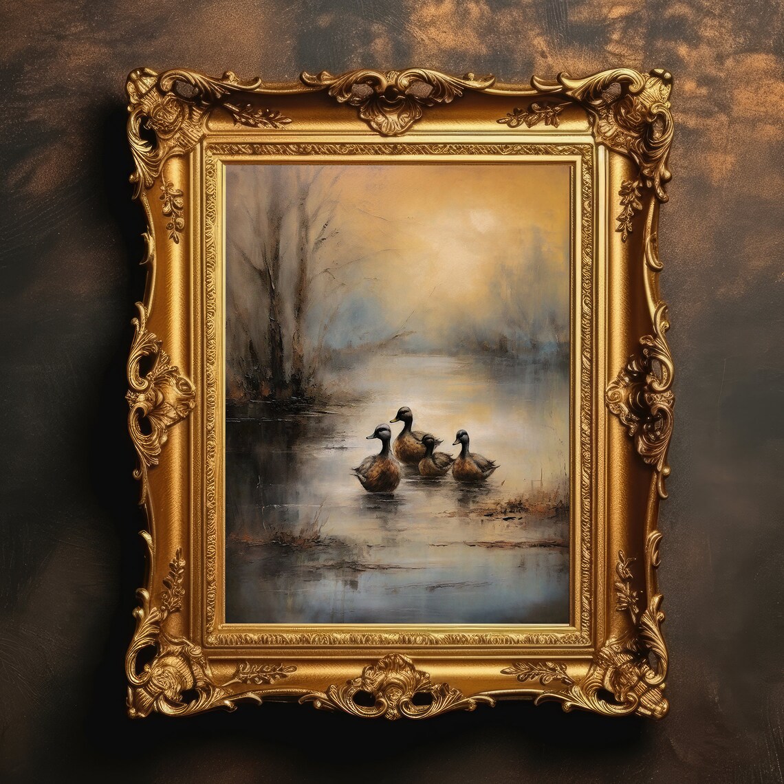 Ducklings Lake Wildlife Print, Rustic Home Decor
