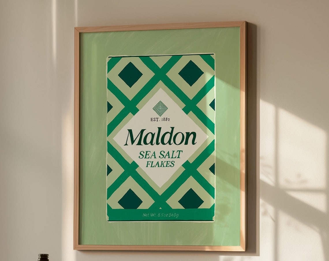 Maldon Sea Salt Flakes Green Vintage Style Condiment Kitchen Poster - Image 2