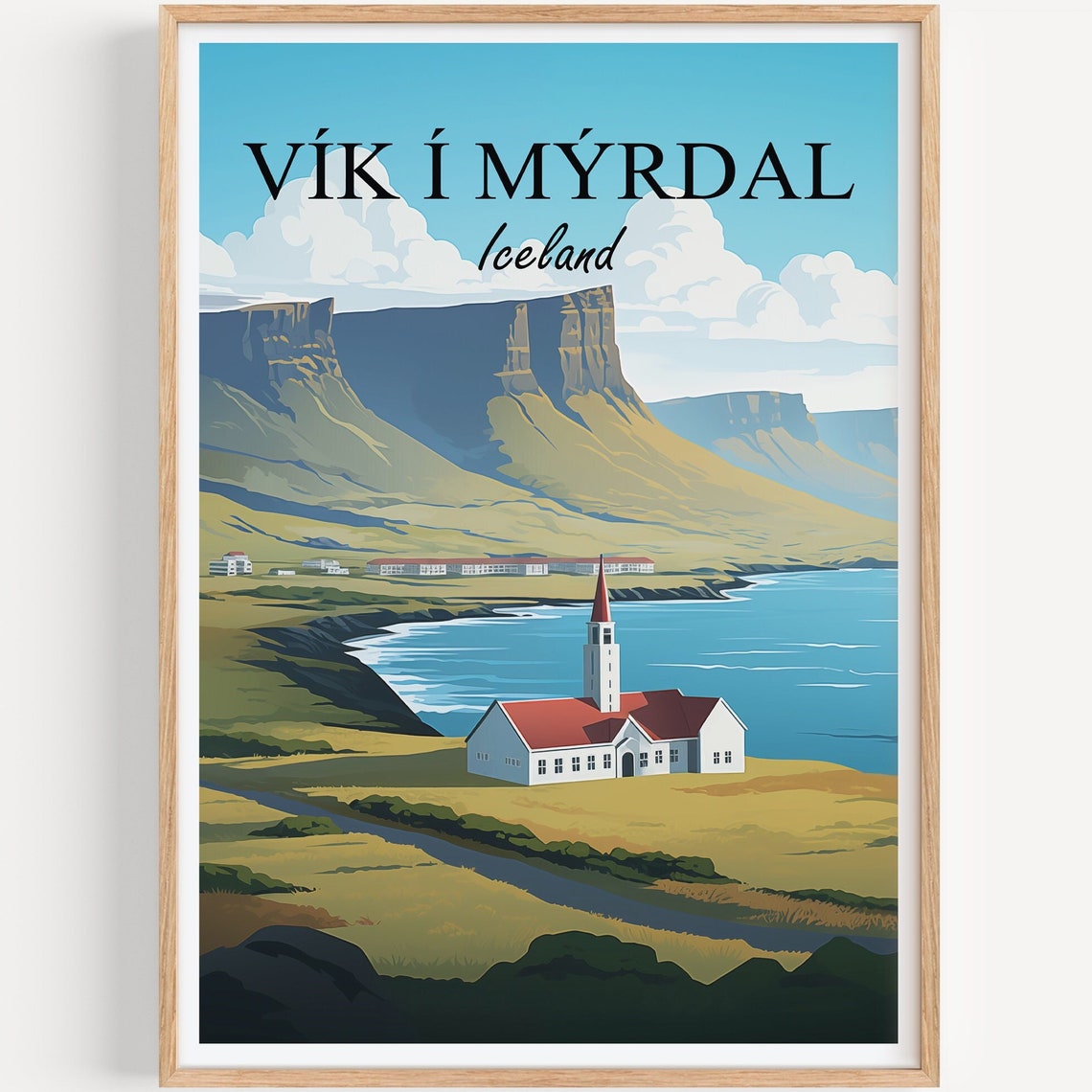 Vik I Myrdal Poster Wall Art Travel Illustration Iceland Vintage Gift Print