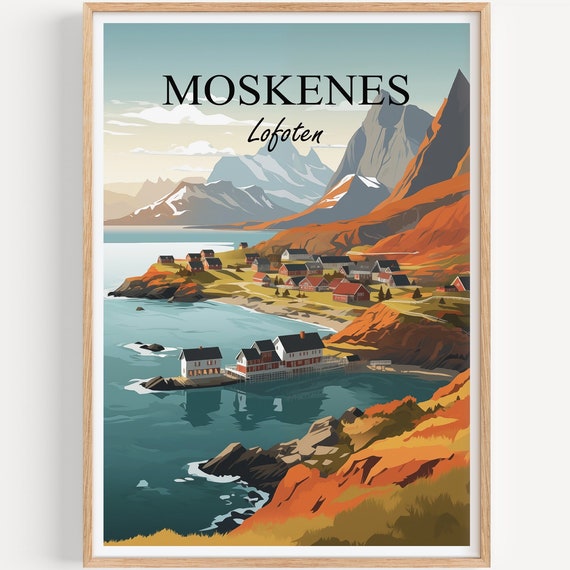 Lofoten Poster Wall Art Decoration Moskenes Travel Illustration Norway Vintage Gift Print