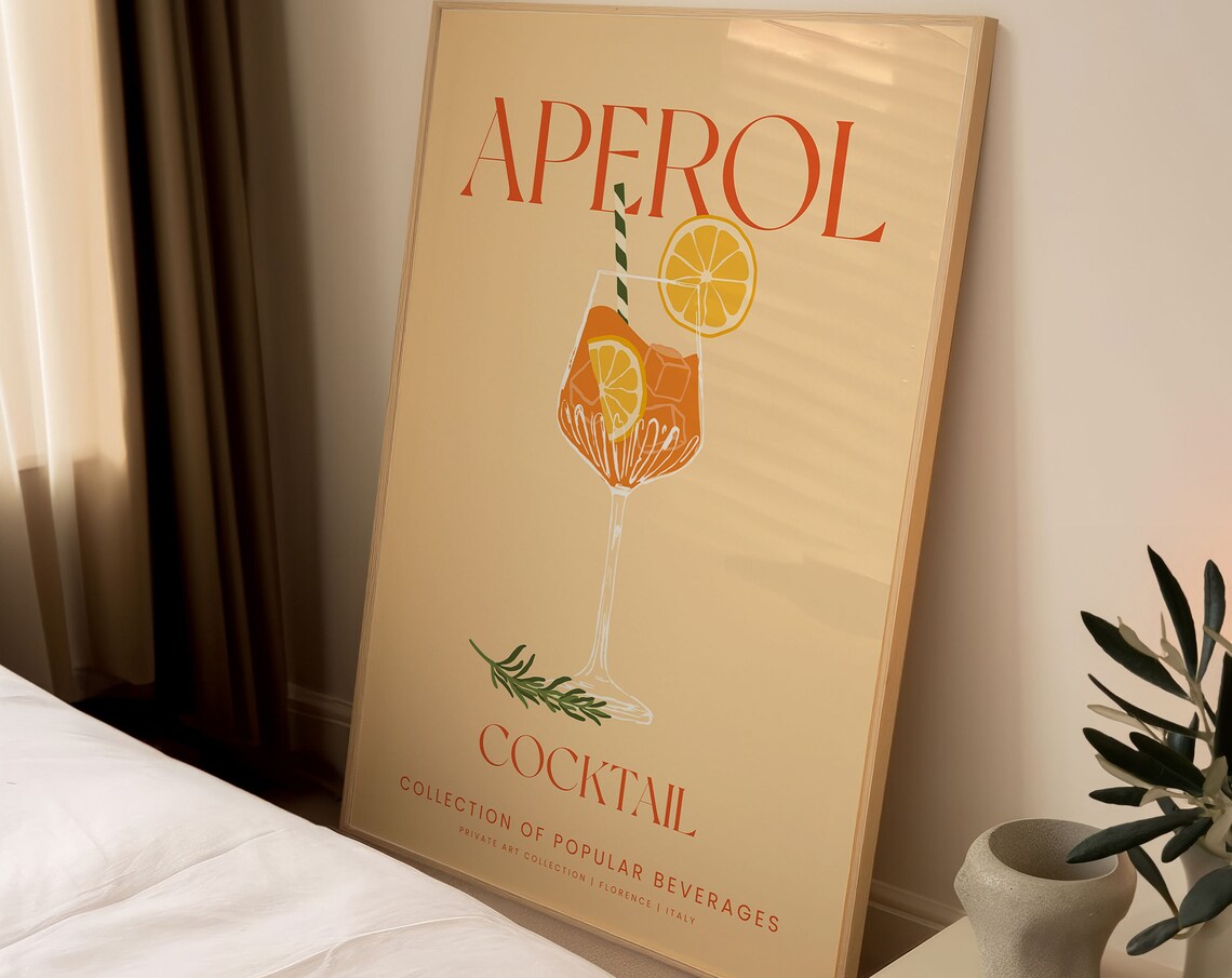 Aperol Spritz Cocktail Illustration Retro Italian Bar Art Poster