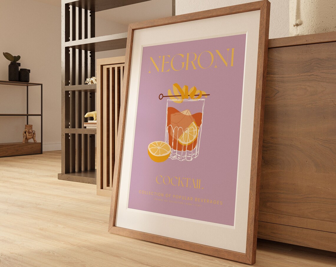 Negroni Cocktail Print, Vintage Bar Kitchen Decor