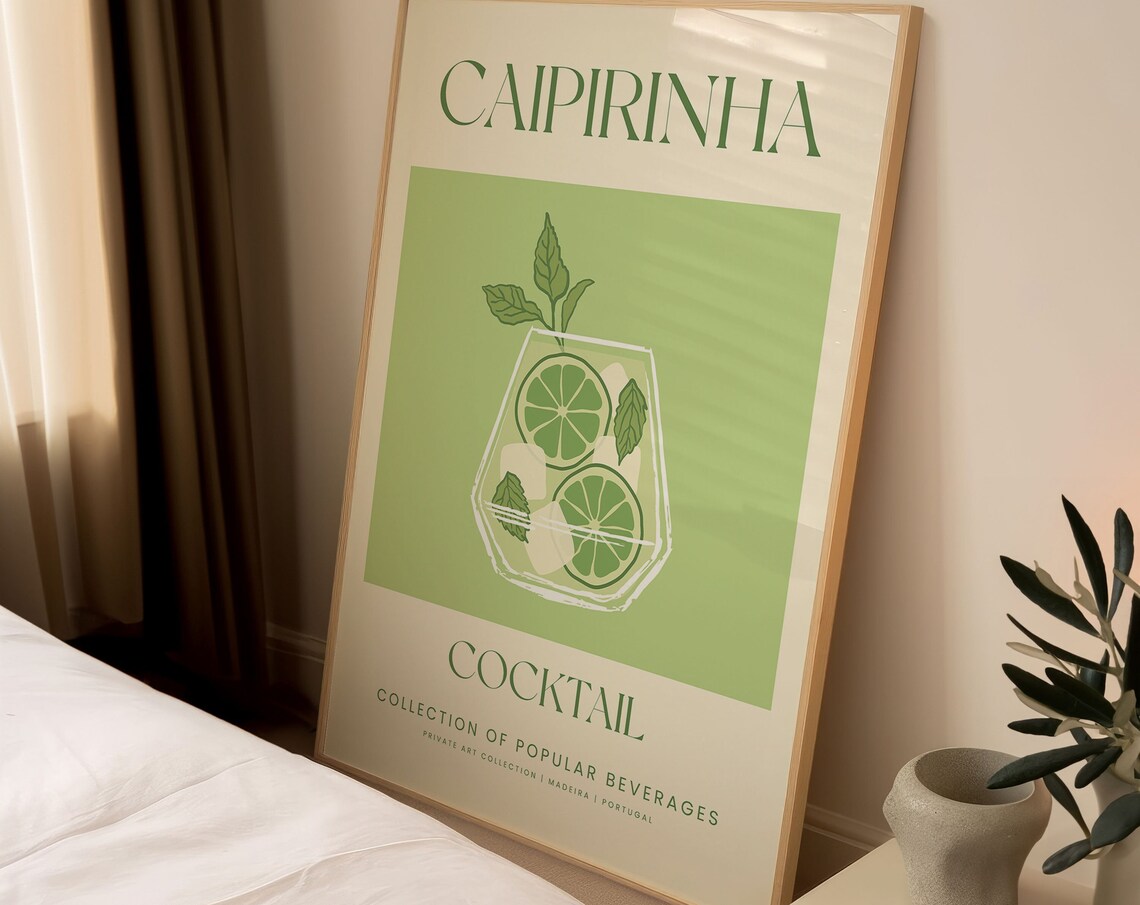 Retro Caipirinha Cocktail Print, Vintage Design