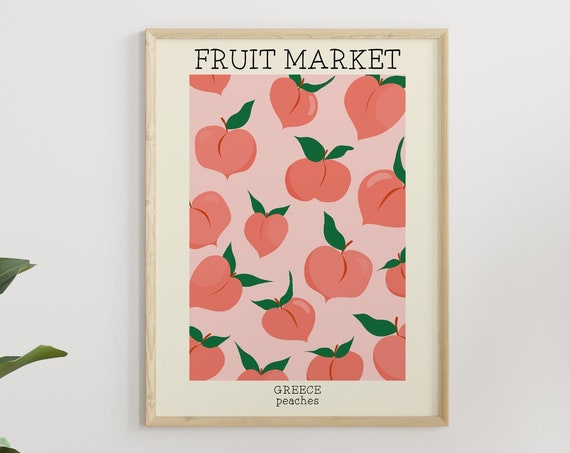 Fruit Market Print Peach Print Unframed Colourful Home Decor Kitchen Art Print Botanical Decor