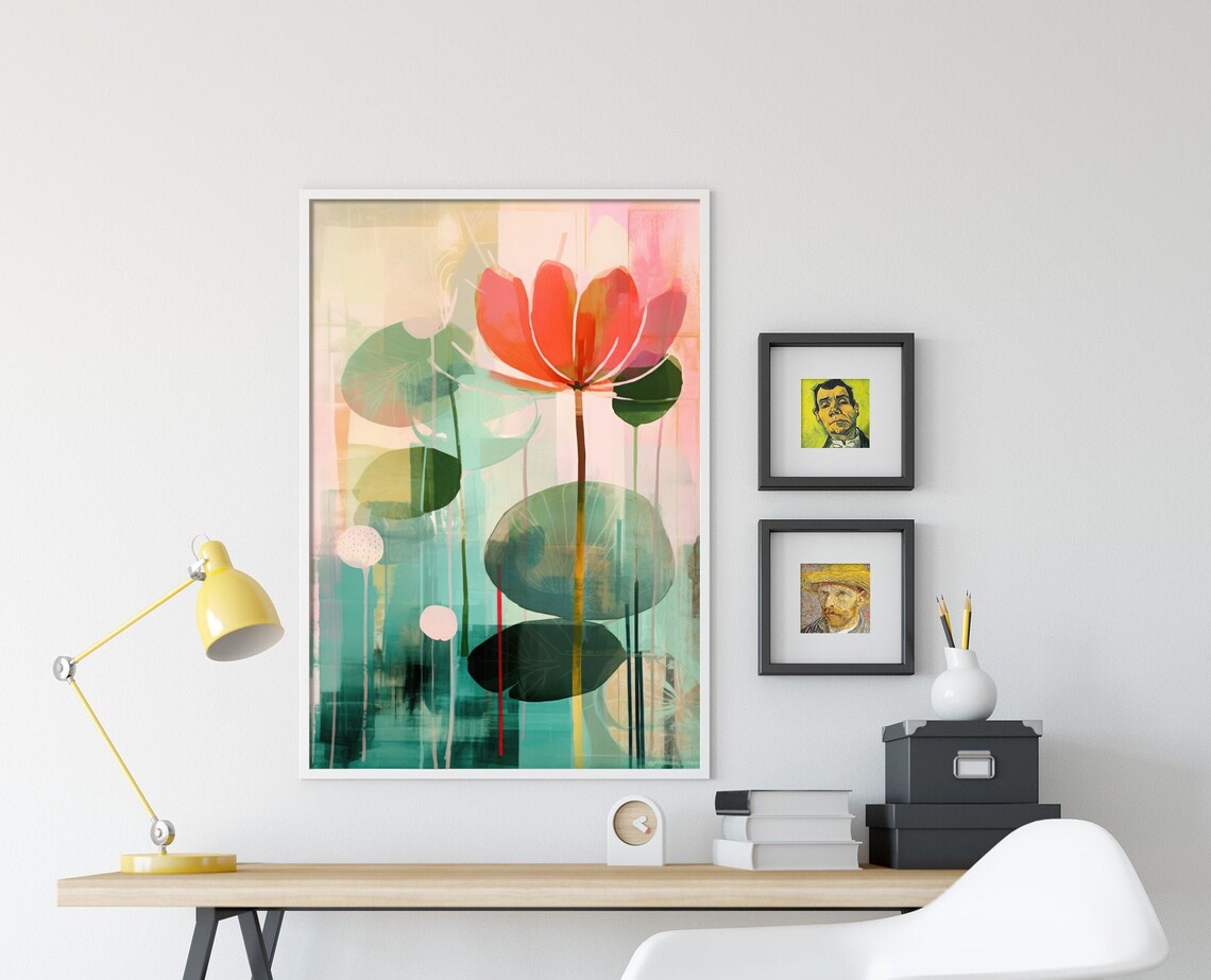 Coral Red Bloom Minimal Floral Modern Abstract Botanical Poster - Image 4