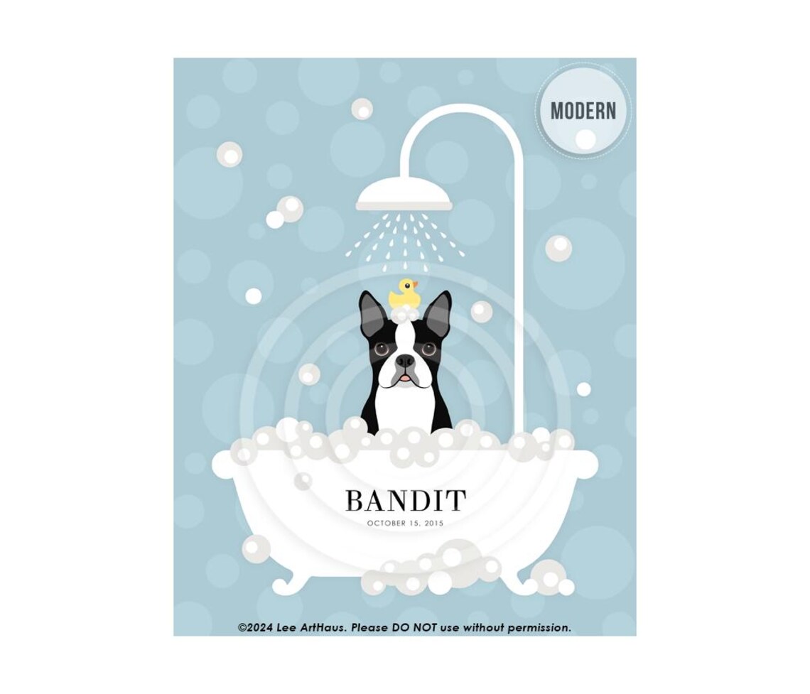 Personalized Boston Terrier In Shower Bath Name Bandit Dog Poster - Image 2