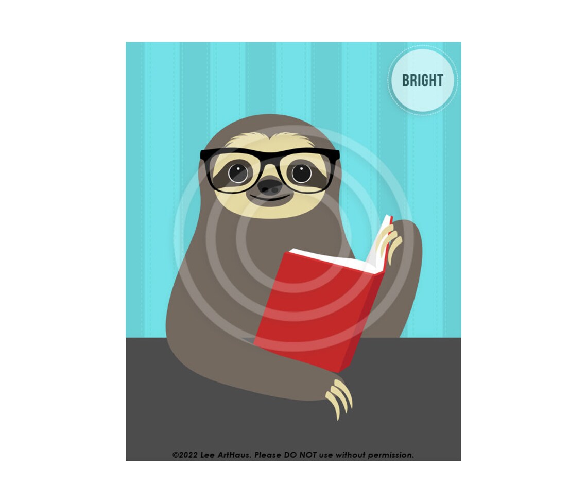 Sloth Wearing Glasses Reading Red Book Funny Animal Art Poster - Image 4