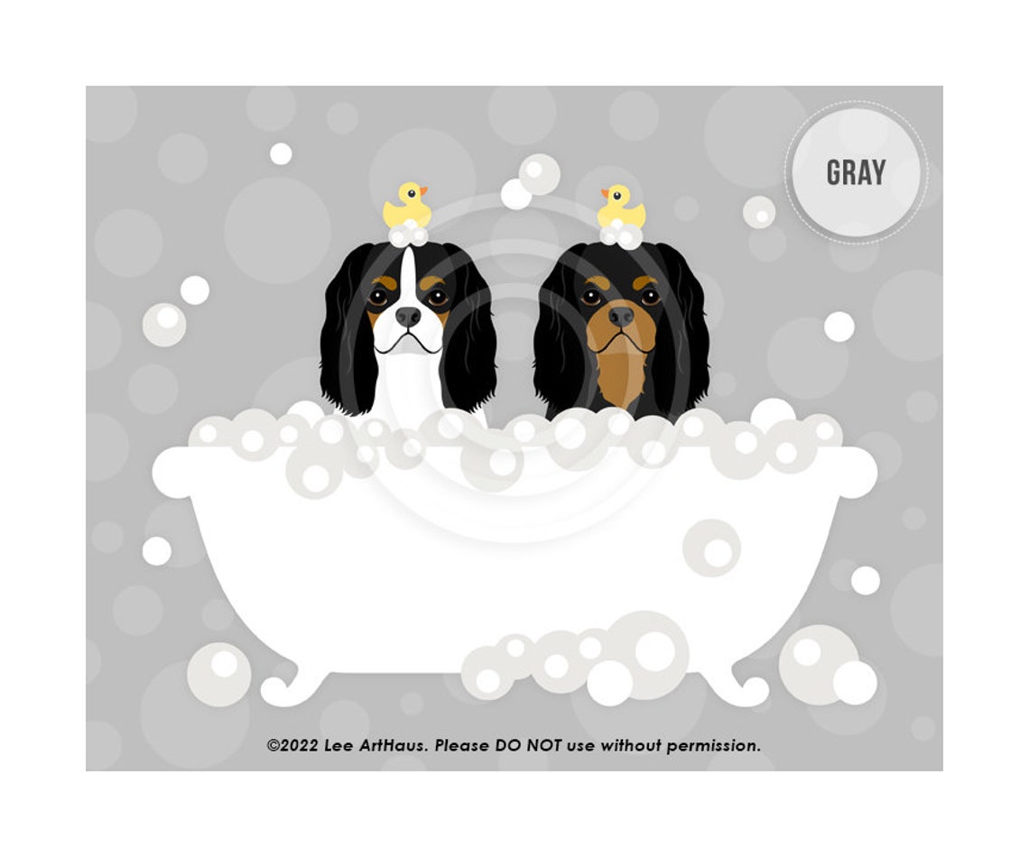 Two Cavalier Spaniels In Bubble Bath With Rubber Ducks Dog Art Poster - Image 3