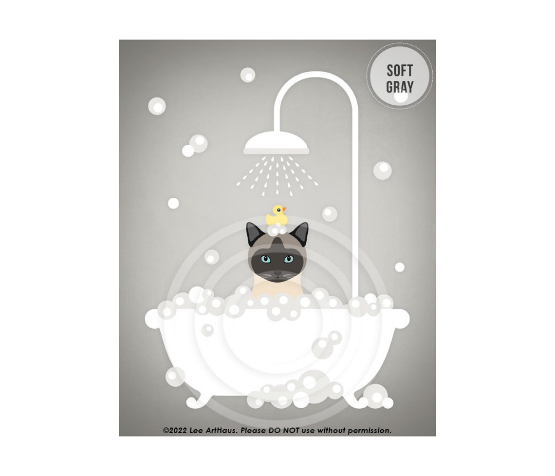 Siamese Cat Bubble Bath Shower Rubber Duck Cute Cat Wall Art Poster - Image 3