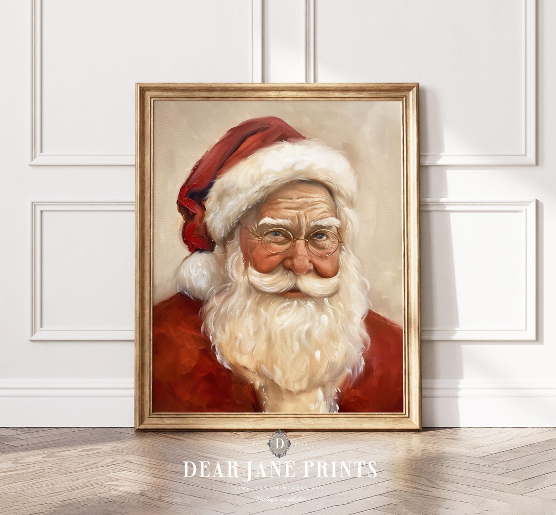Classic Santa Claus Portrait With Glasses In Vintage Style Poster - Image 2