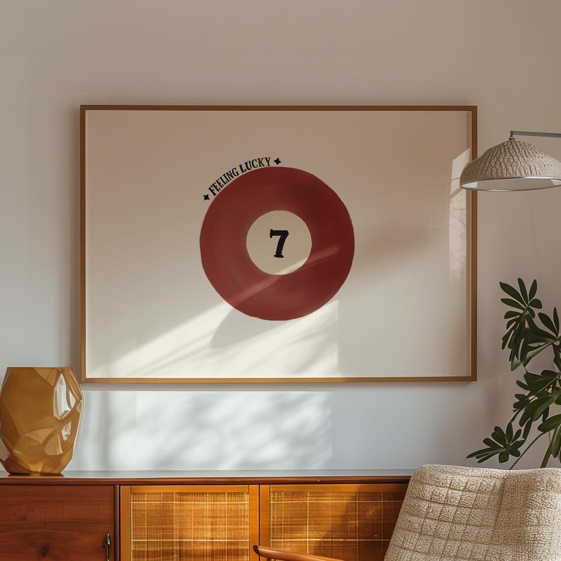 Feeling Lucky Seven Ball Red Vintage Billiards Game Room Poster