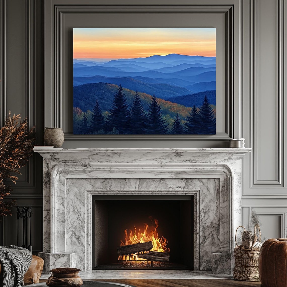 Blue Ridge Sunrise Over Misty Layered Mountain Ridges Art Print