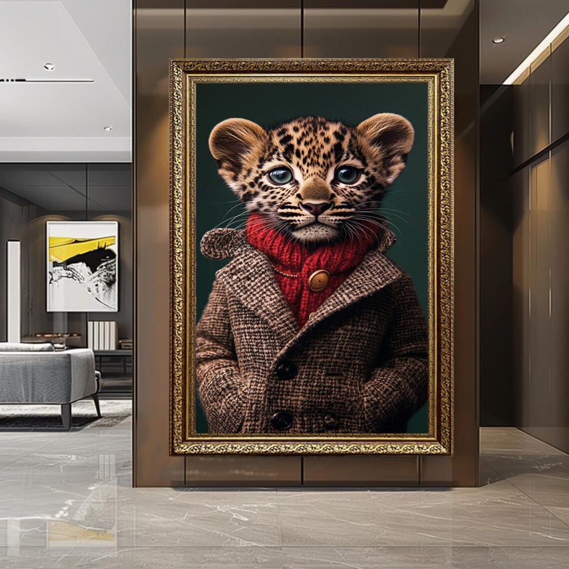 Dressed Leopard Cub Canvas Print Whimsical Animal Portrait Nursery Art