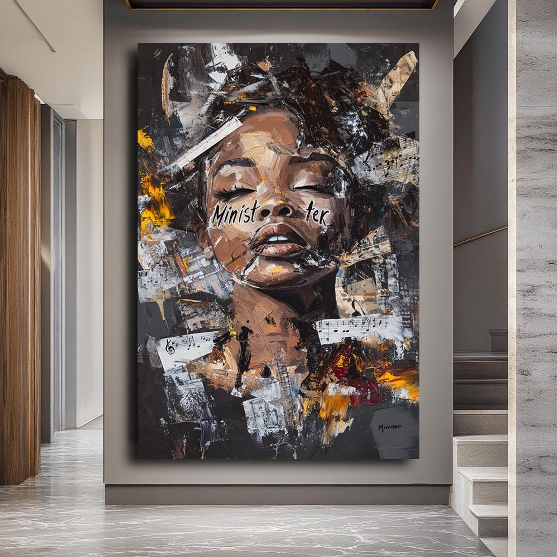 Empowering African Woman Mixed Media Portrait Abstract Art Poster - Image 3