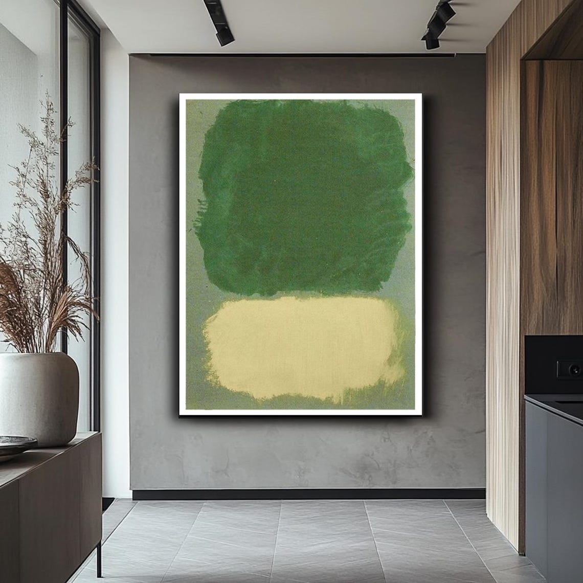 Green And Cream Color Block Abstract Minimalist Modern Wall Art - Image 2