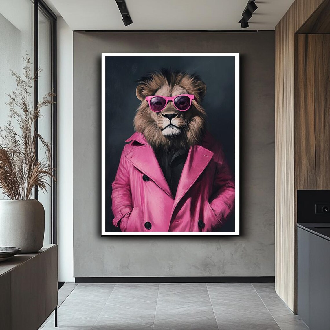 Cool Lion in Pink Jacket, Modern Pop Art Print - Image 2