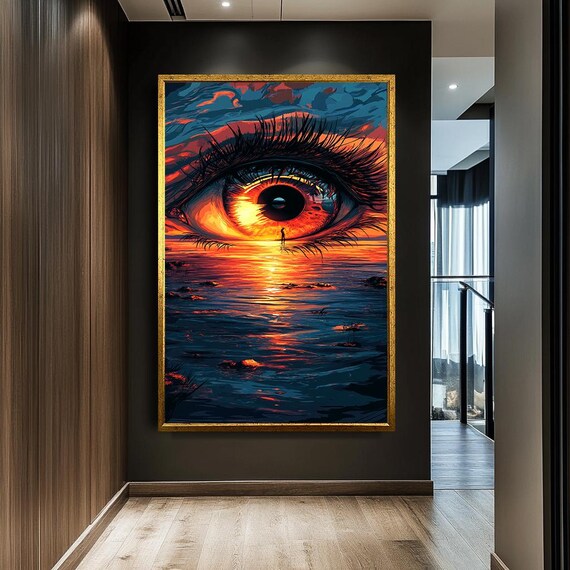 Surreal Eye And Sunset Canvas Print Abstract Dreamlike Wall Artmystical Ocean Reflection Artwork For Living Roomimaginative Fantasy Decor