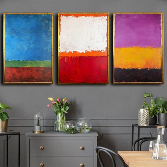Mark Rothko Canvas Set Print Of 3 Modern Abstract Art Triptych Colorful Wall Prints