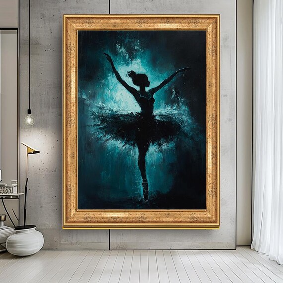 Ballerina Silhouette On Pointe In Dark Teal Abstract Dance Poster