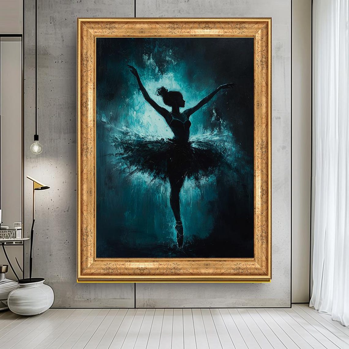 Ballerina Silhouette On Pointe In Dark Teal Abstract Dance Poster