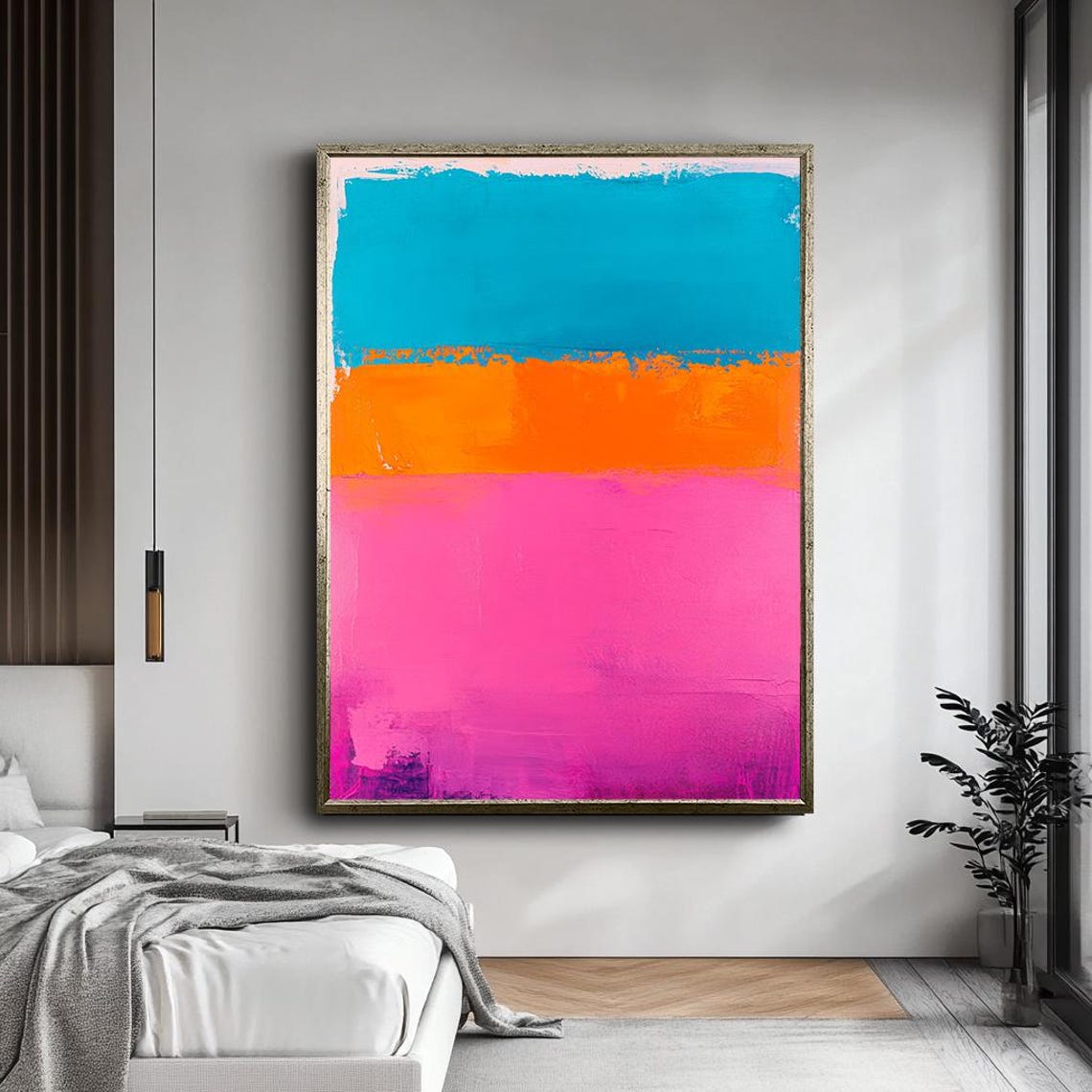 Abstract Color Block Blue Orange Pink Modern Minimalist Wall Art - Image 5