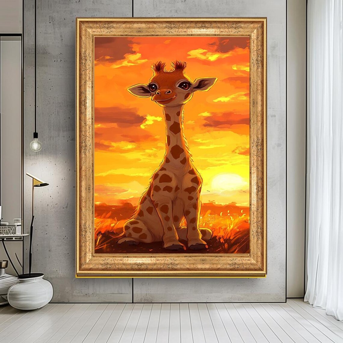 Cute Baby Giraffe Golden Sunset Whimsical Safari Nursery Poster