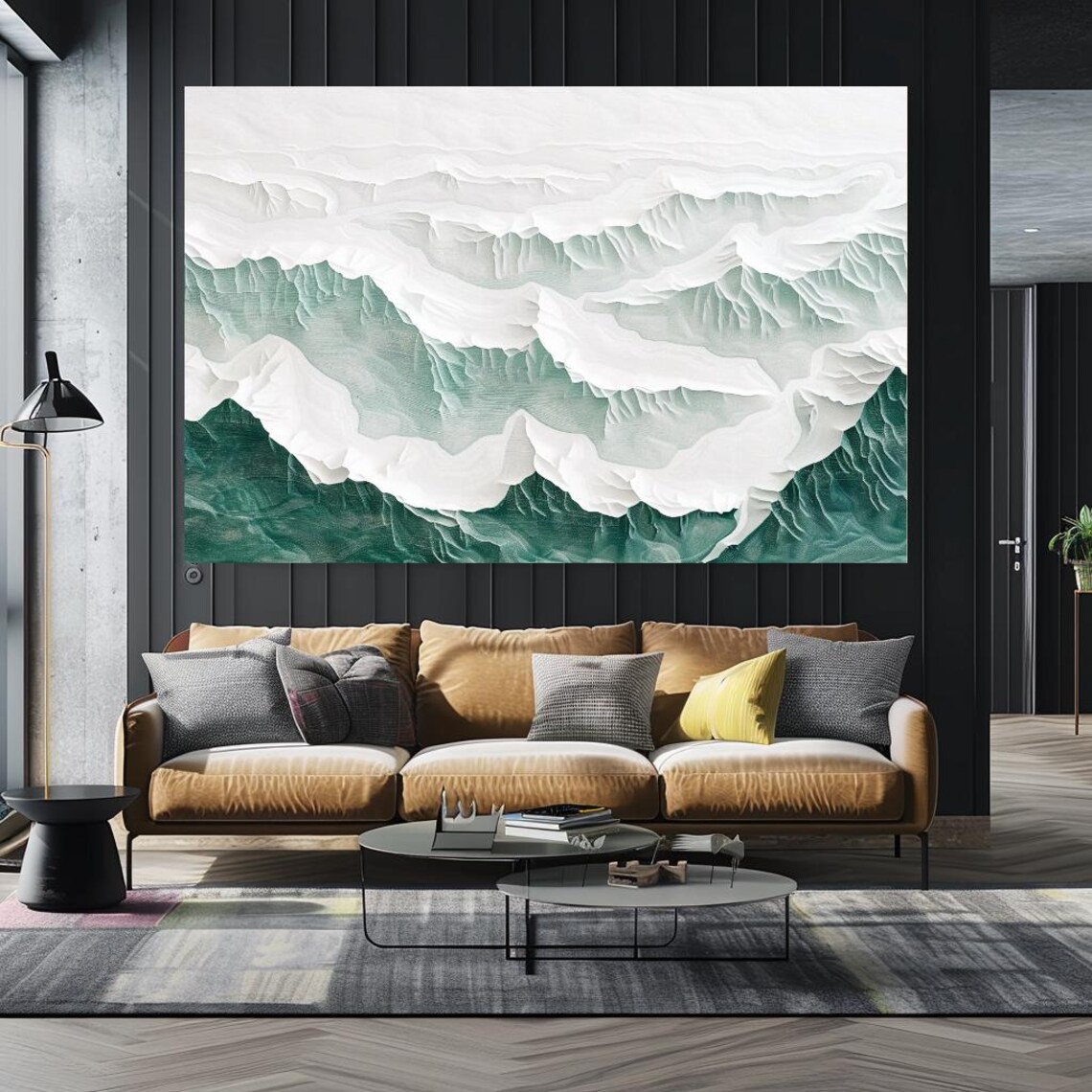 Minimalist Layered Mountain Landscape White Green Textured Art Poster - Image 5
