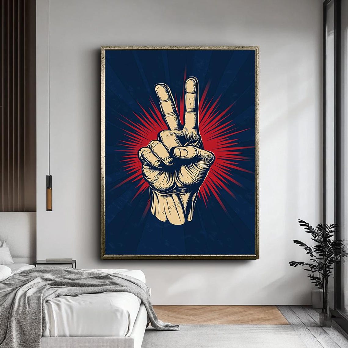 Raised Victory Peace Hand Sign Retro Pop Bold Statement Wall Art - Image 5