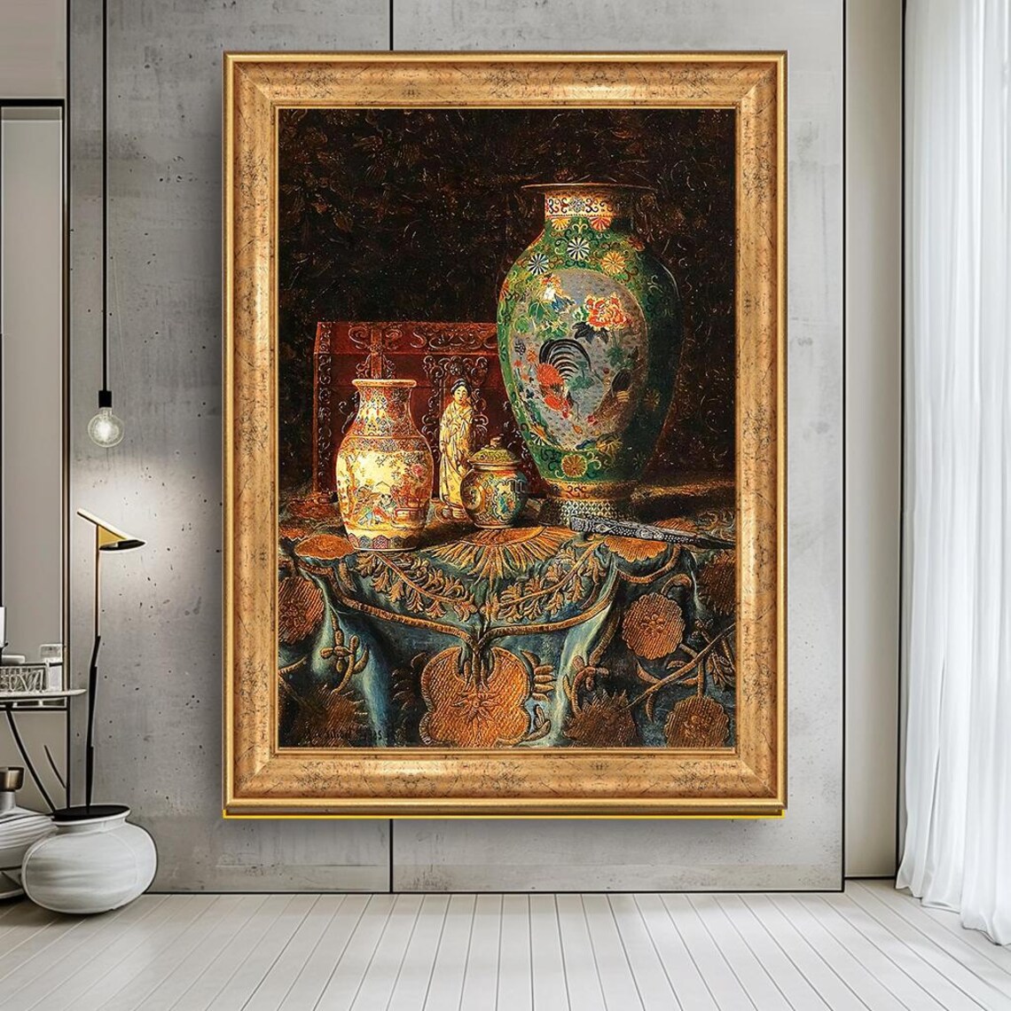 Antique Chinese Vases Ornate Still Life Gold Frame Classic Art Print
