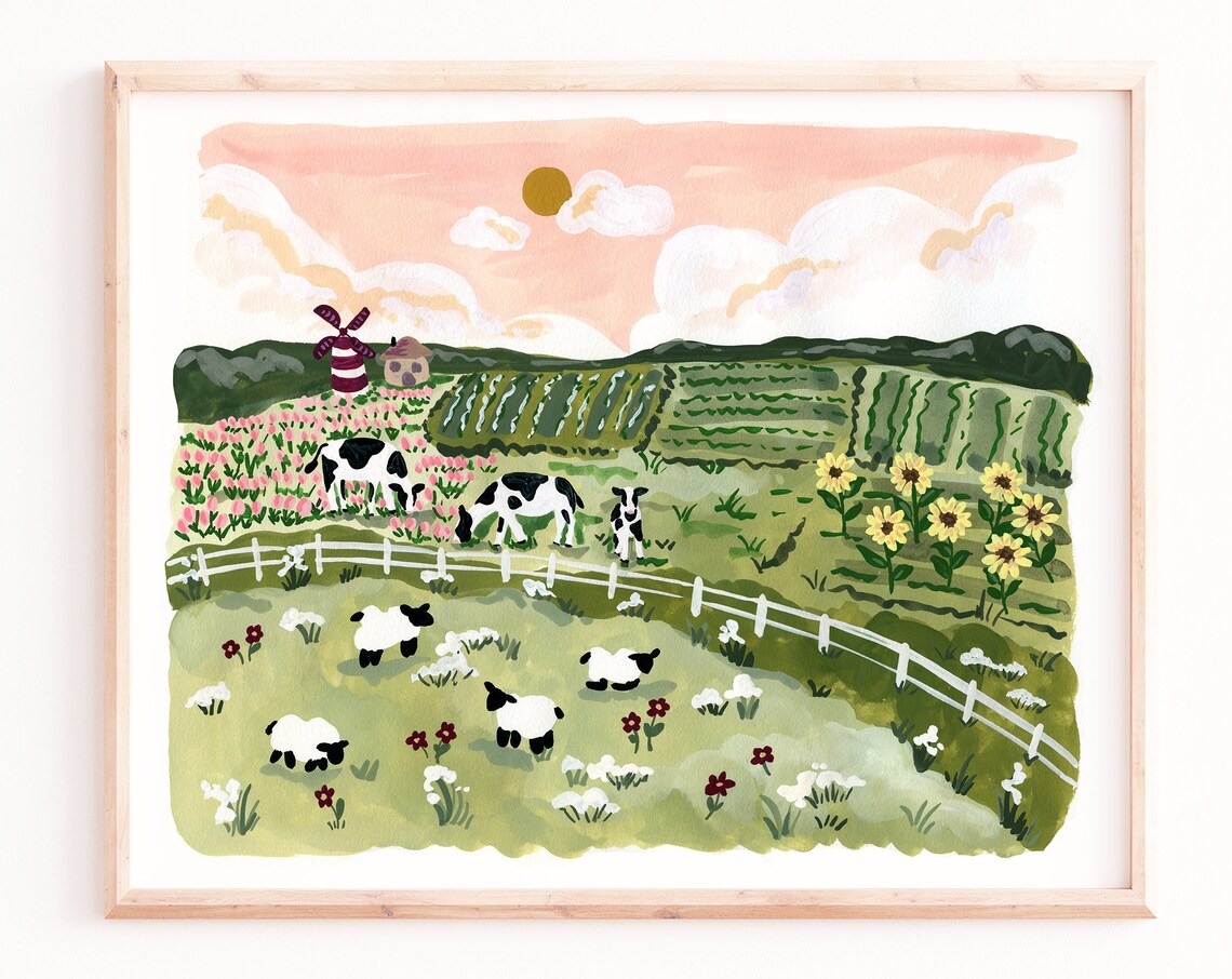 Pasture Painting Holland Landscape with Sheep and Cow