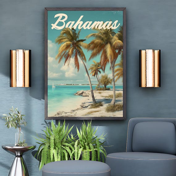 Bahamas Vintage Travel Poster Wall Art Retro Instant