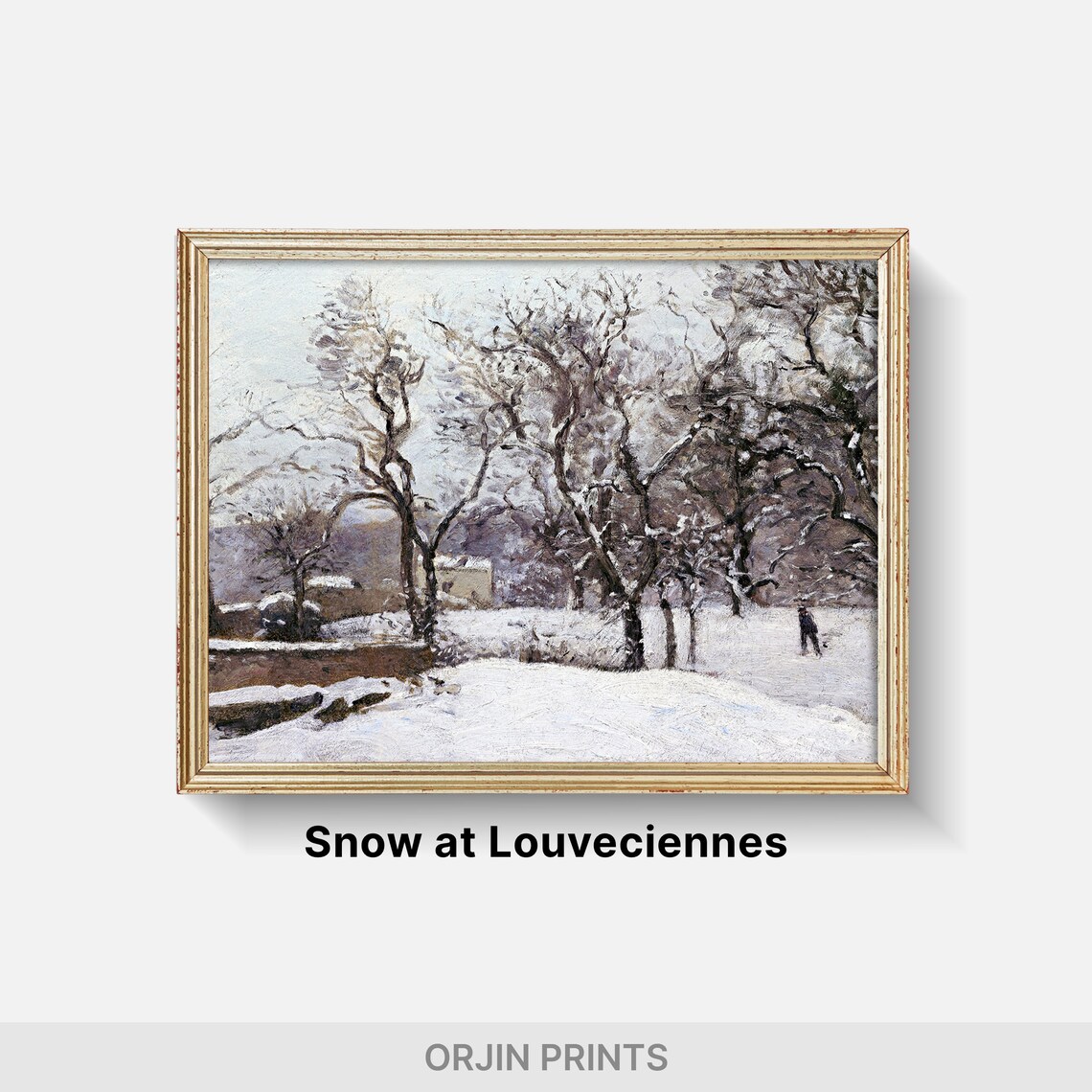 Snowy Orchard with Distant Village Vintage Impressionist Winter Painting Poster - Image 2