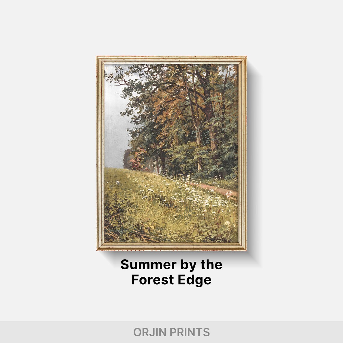 Forest Edge Meadow with Wildflowers Summer Woodland Trail Painting Poster - Image 2