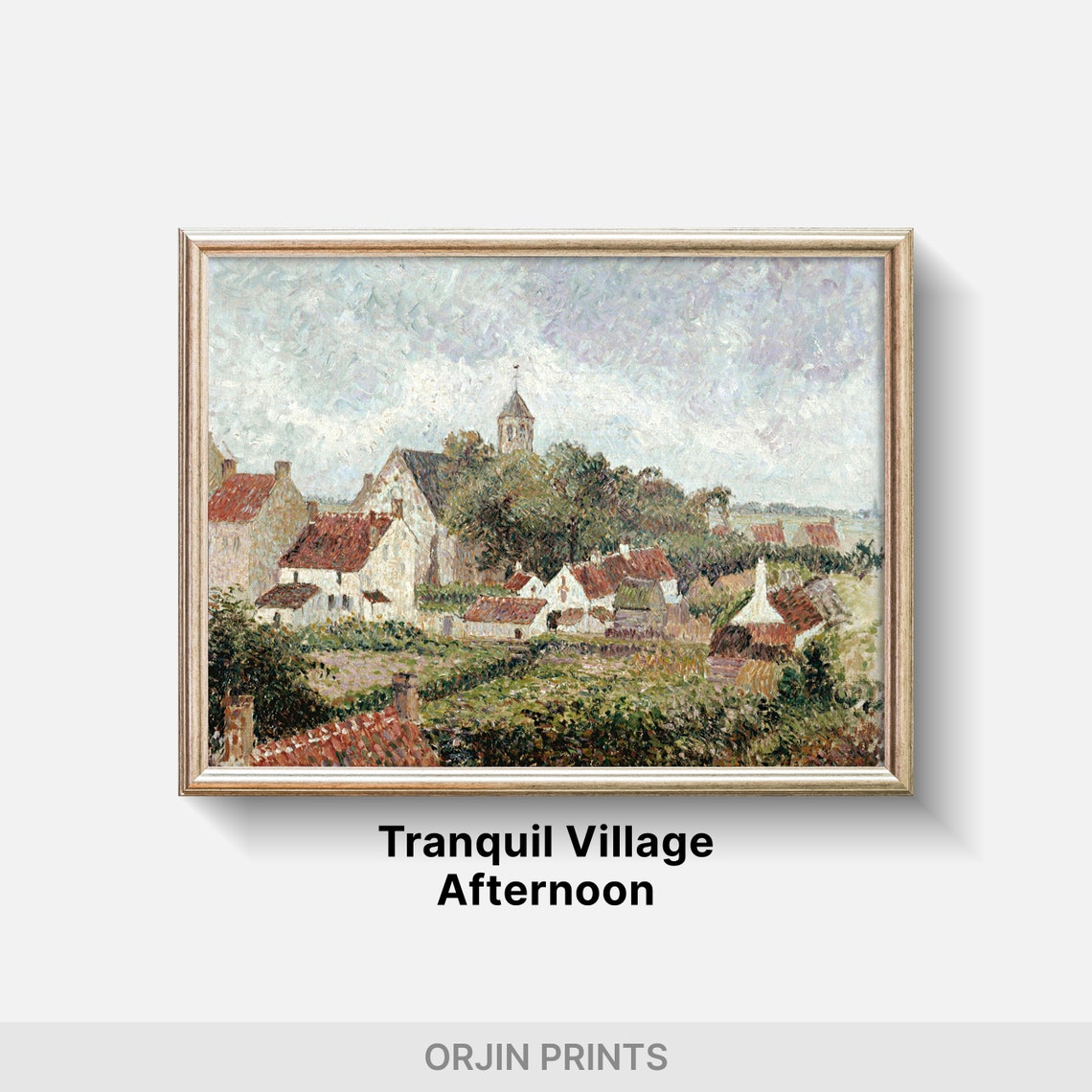 Impressionist Village Red Roofs Church Steeple Vintage Style Poster - Image 2