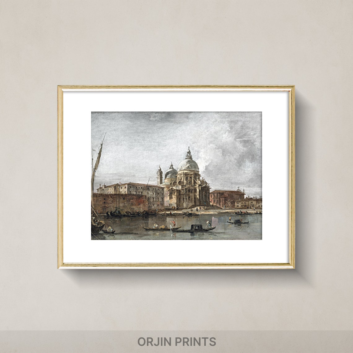 Venice Domed Church Gondolas Vintage European Cityscape Poster