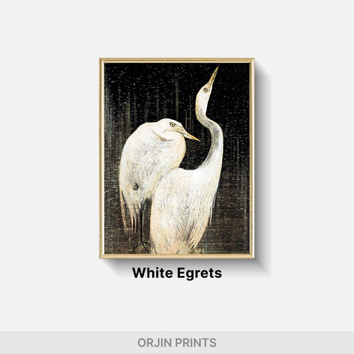 Two White Egrets Black Background Japanese Style Fine Art Poster - Image 2