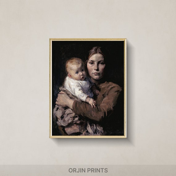 Motherly Love Painting Tender Moment Art Mother And Baby Protective Hug Serene Bond Orjin Prints 4198
