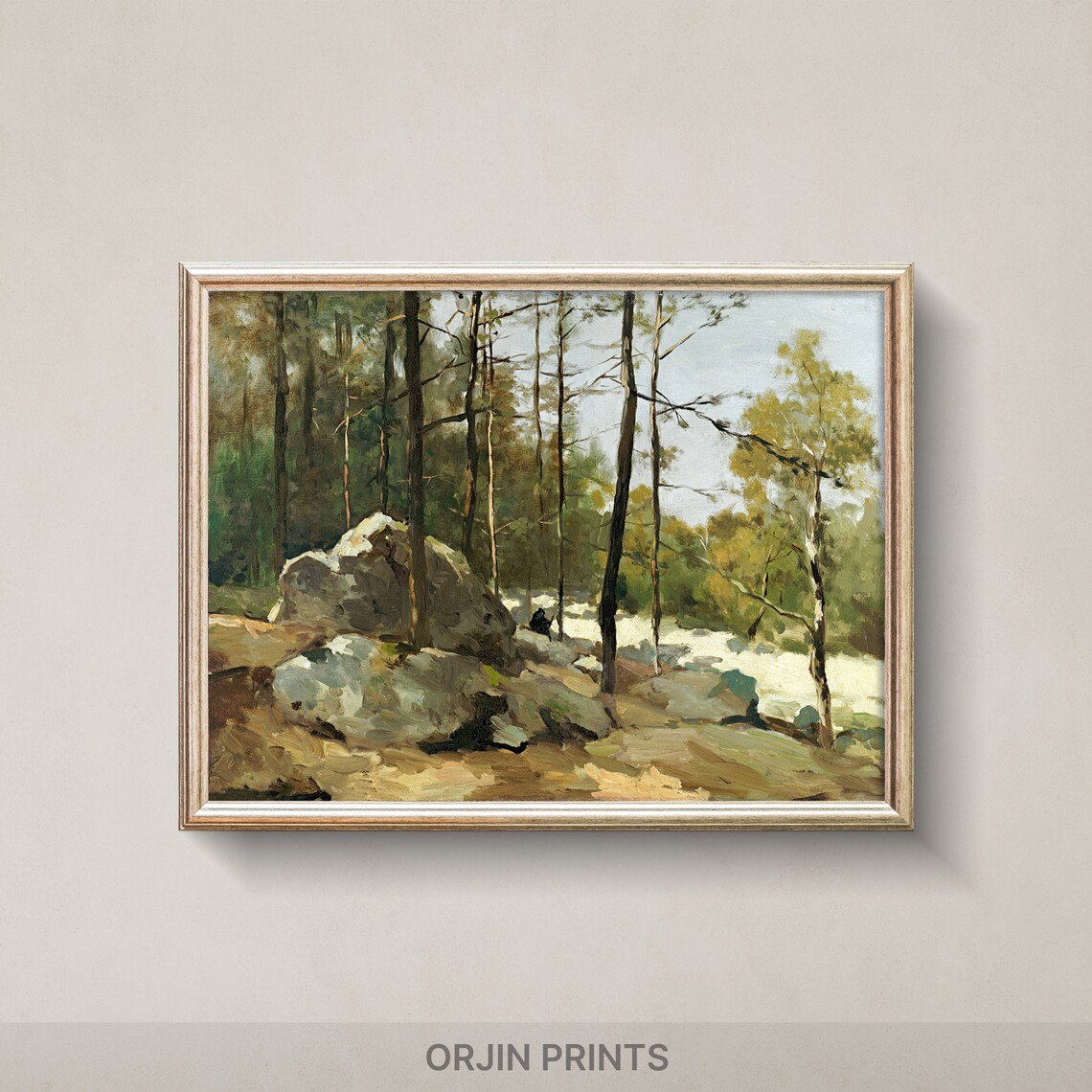 Pine Forest With Granite Rocks Oil Landscape Woodland Scene Poster
